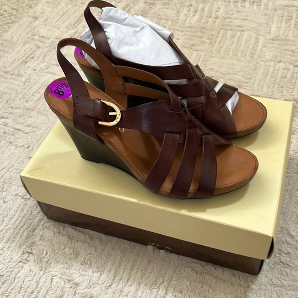 Franco Sarto brown leather wedge style Hanako Size 8.5, New - Picture 6 of 16